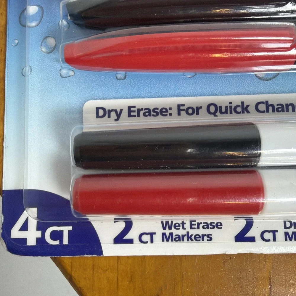Expo 4ct‎ Fine Mixed 2 Dry / 2 Wet Erase Marker Black/Red, NEW